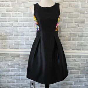 Theia Couture Black Taffeta Dress Fit Flare Floral Elegant Party LBD 6 NEW $450